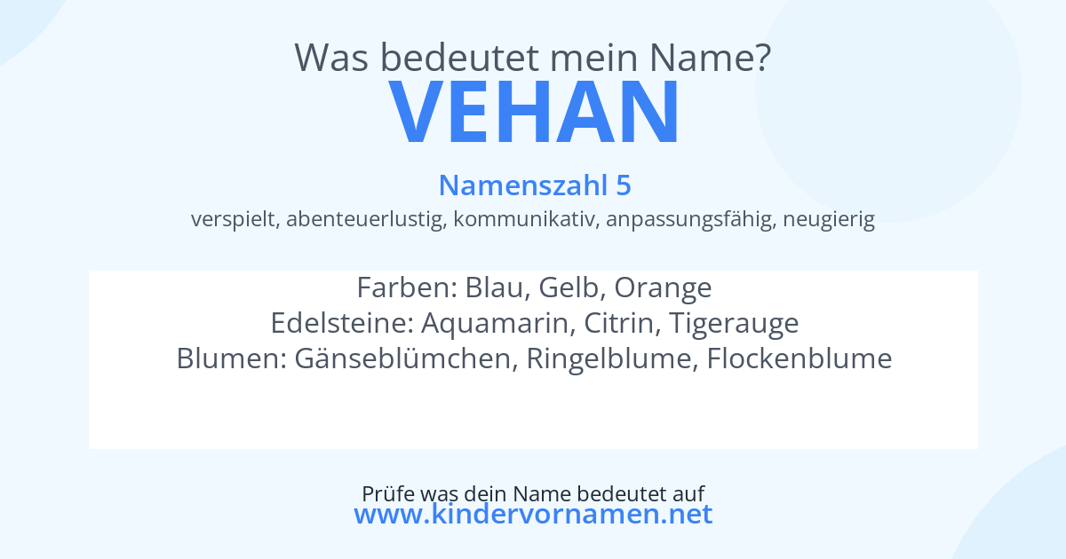 Was bedeutet der Name Vehan?