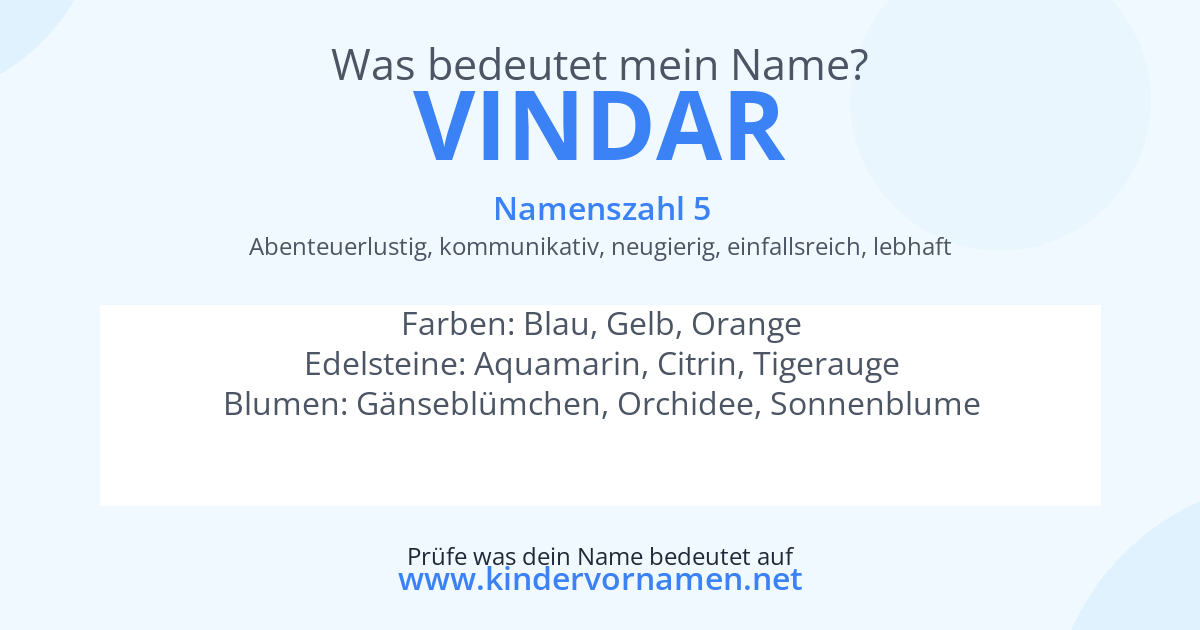Was bedeutet der Name Vindar?