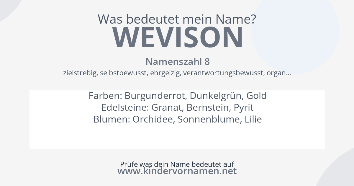 Was bedeutet der Name Wevison?