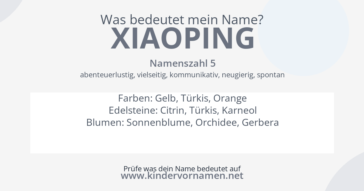 Was bedeutet der Name Xiaoping?