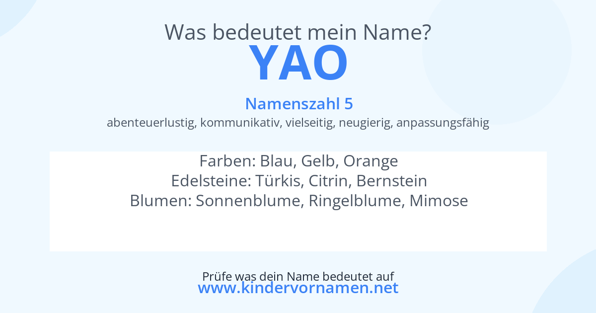 Was bedeutet der Name Yao?