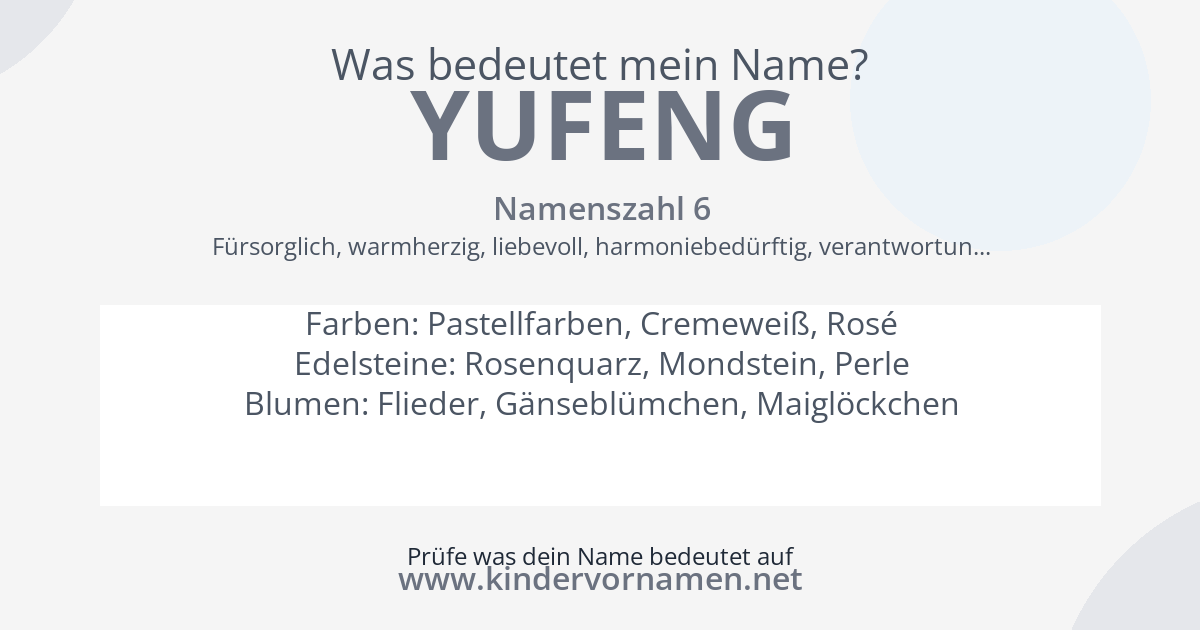 Was bedeutet der Name Yufeng?