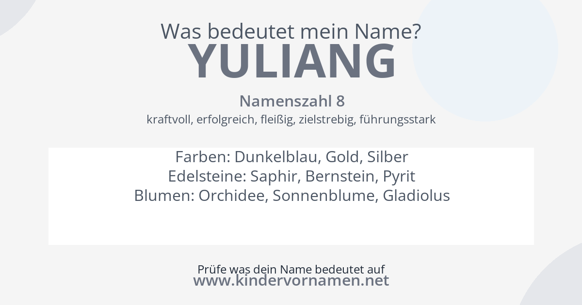 Was bedeutet der Name Yuliang?