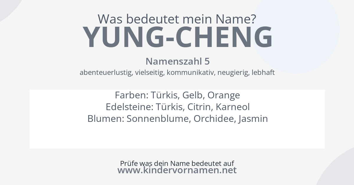 Was bedeutet der Name Yung-Cheng?