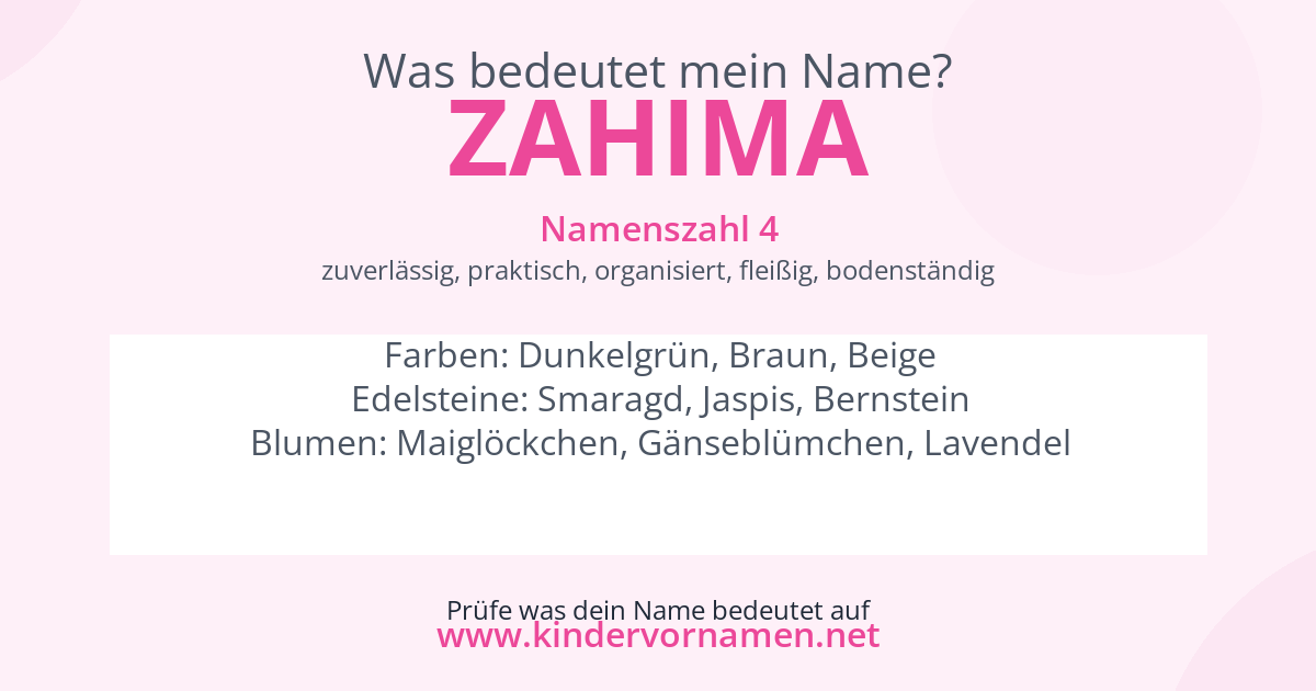 Was bedeutet der Name Zahima?