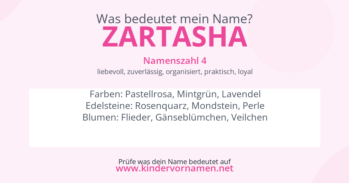 Was bedeutet der Name Zartasha?