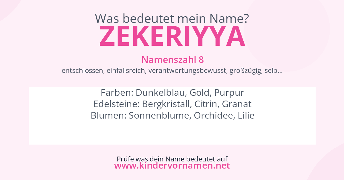 Was bedeutet der Name Zekeriyya?