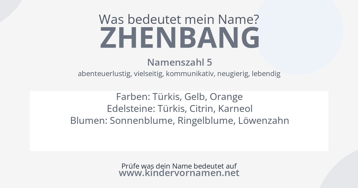 Was bedeutet der Name Zhenbang?