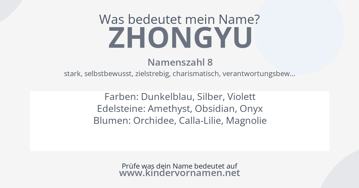 Was bedeutet der Name Zhongyu?